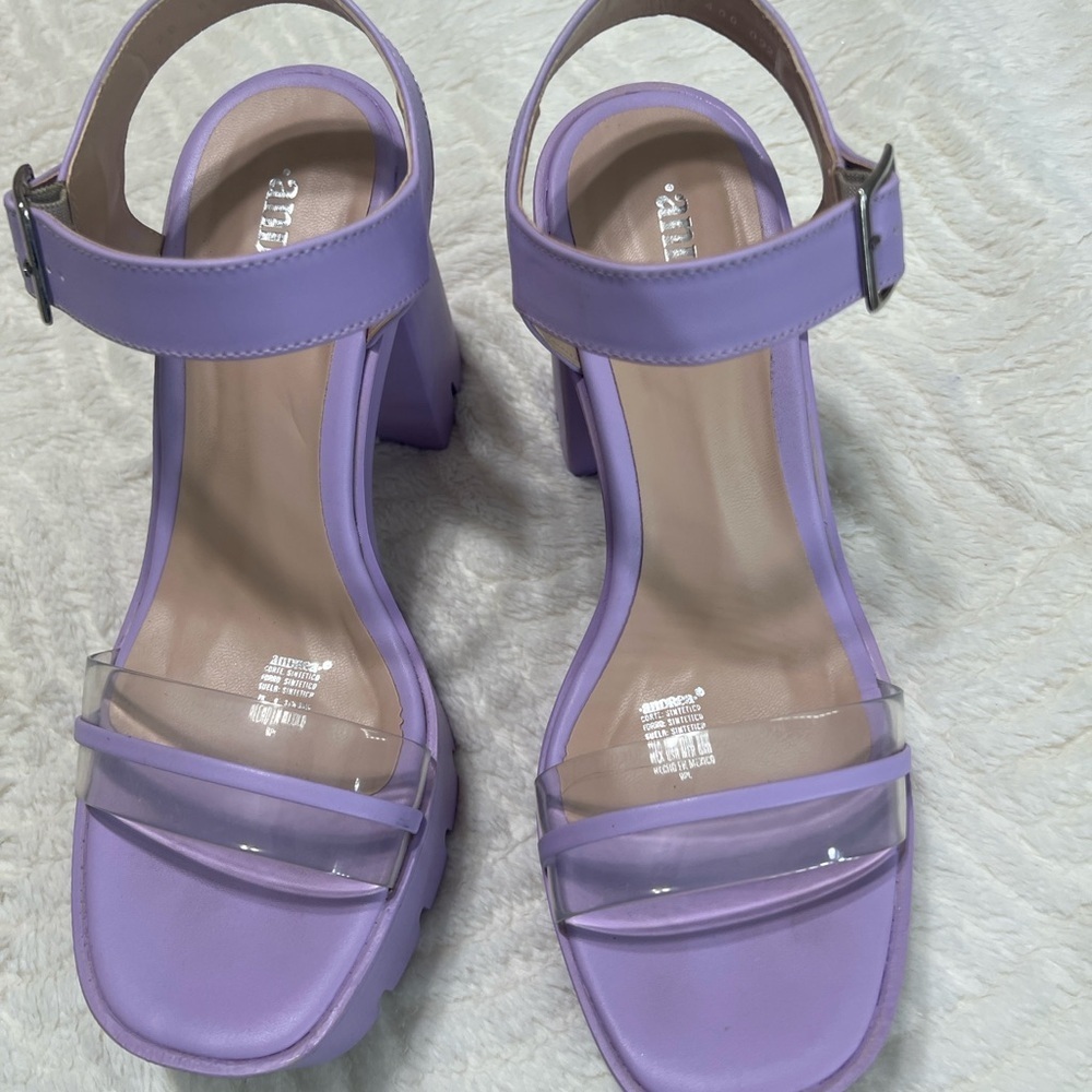 ANDREA Chunky Platform Sandals – Lavender + Clear Straps – Size 9 – EUC - Picture 5 of 11